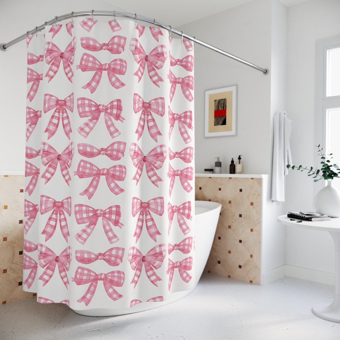 Vintage Pastel Pink Bows Coquette Shower Curtain