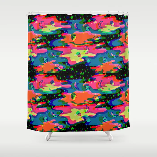 Psychedelic 3D Outer Space Alien Print Shower Curtain