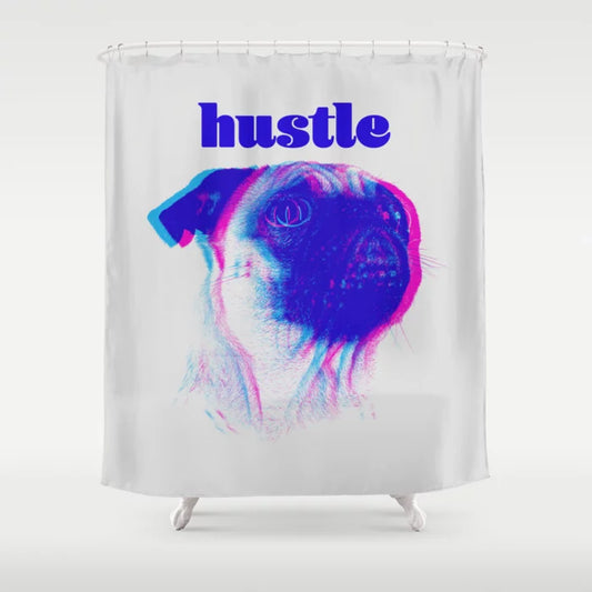 Neon Pug Hustle Shower Curtain