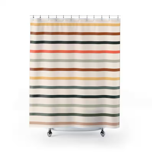 Retro Aztec Print Modern Boho Simple Stripe Shower Curtain