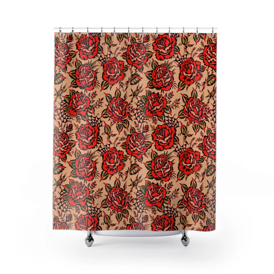 Vintage Traditional American Sailor Rose Tattoo Print Shower Curtain