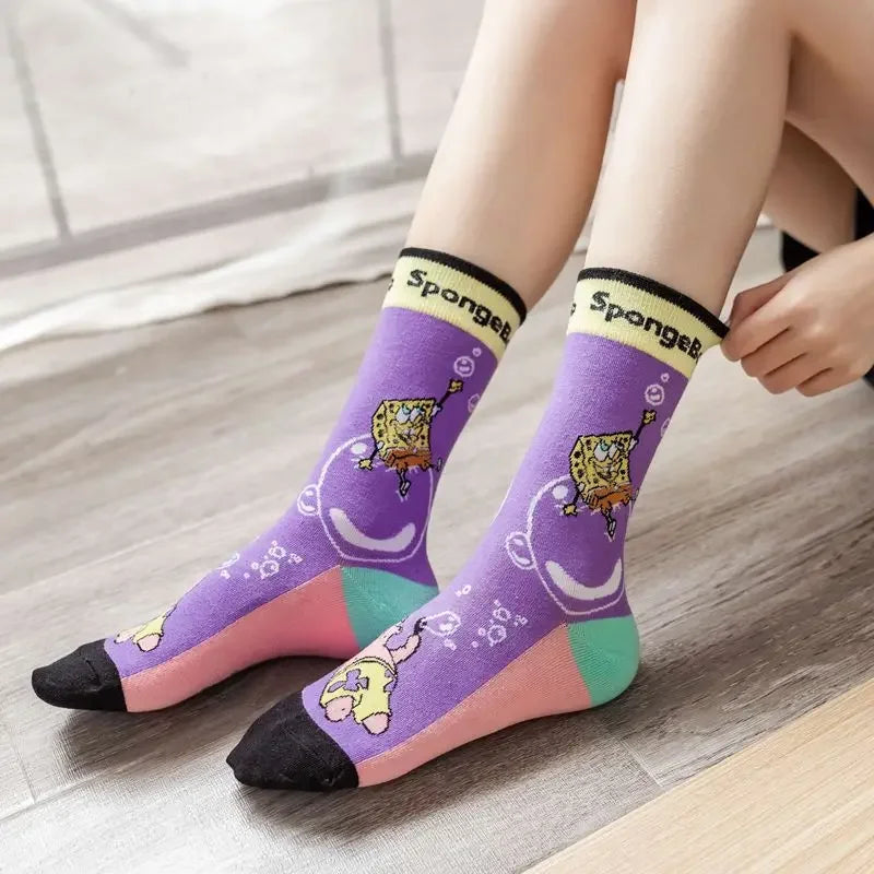 SpongeBob SquarePants Socks – Funny Cartoon Anime Socks Featuring Patrick Star, Squidward, and More | Crew Socks for Women & Men