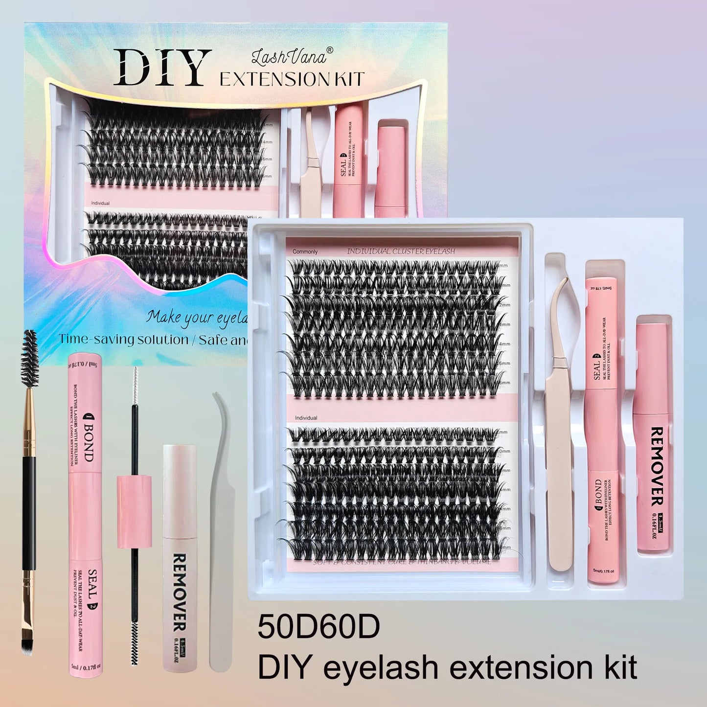 Lash Clusters Extensions Kit – Best Fake Eyelash Clusters Set with Bond & Seal, Applicator Tool – DIY Mix-Length Lash Extensions for Natural & Volume Look
