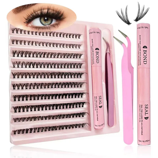Lash Clusters Extensions Kit – Best Fake Eyelash Clusters Set with Bond & Seal, Applicator Tool – DIY Mix-Length Lash Extensions for Natural & Volume Look
