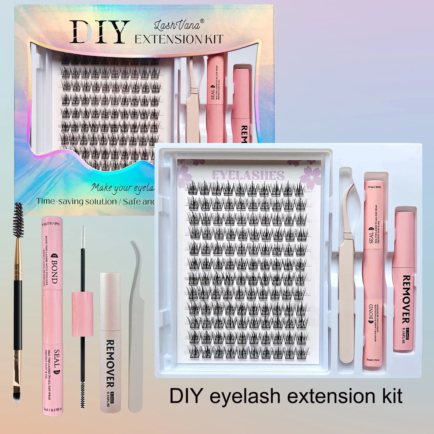 Lash Clusters Extensions Kit – Best Fake Eyelash Clusters Set with Bond & Seal, Applicator Tool – DIY Mix-Length Lash Extensions for Natural & Volume Look