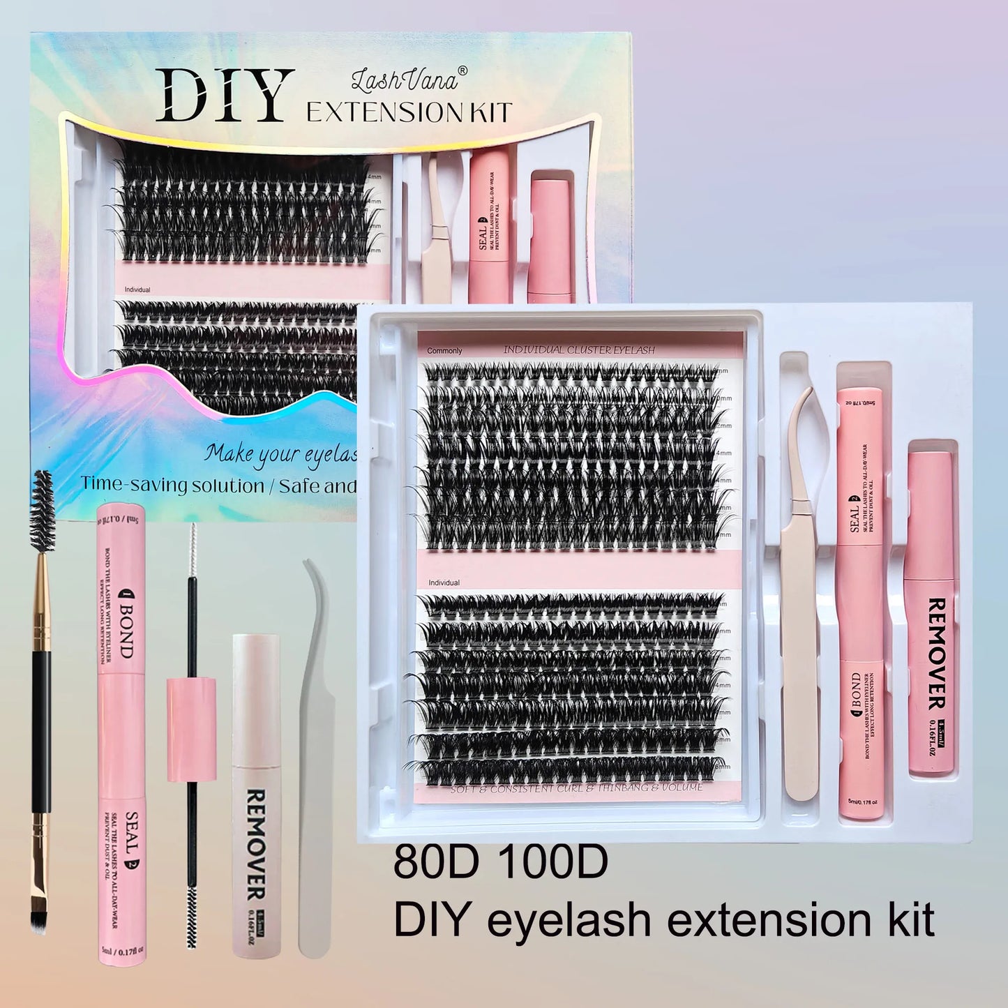 Lash Clusters Extensions Kit – Best Fake Eyelash Clusters Set with Bond & Seal, Applicator Tool – DIY Mix-Length Lash Extensions for Natural & Volume Look