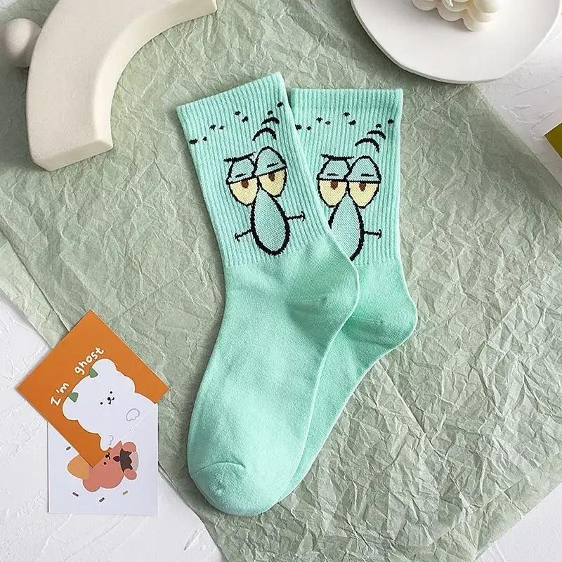 SpongeBob SquarePants Socks – Funny Cartoon Anime Socks Featuring Patrick Star, Squidward, and More | Crew Socks for Women & Men