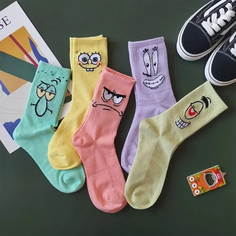 SpongeBob SquarePants Socks – Funny Cartoon Anime Socks Featuring Patrick Star, Squidward, and More | Crew Socks for Women & Men