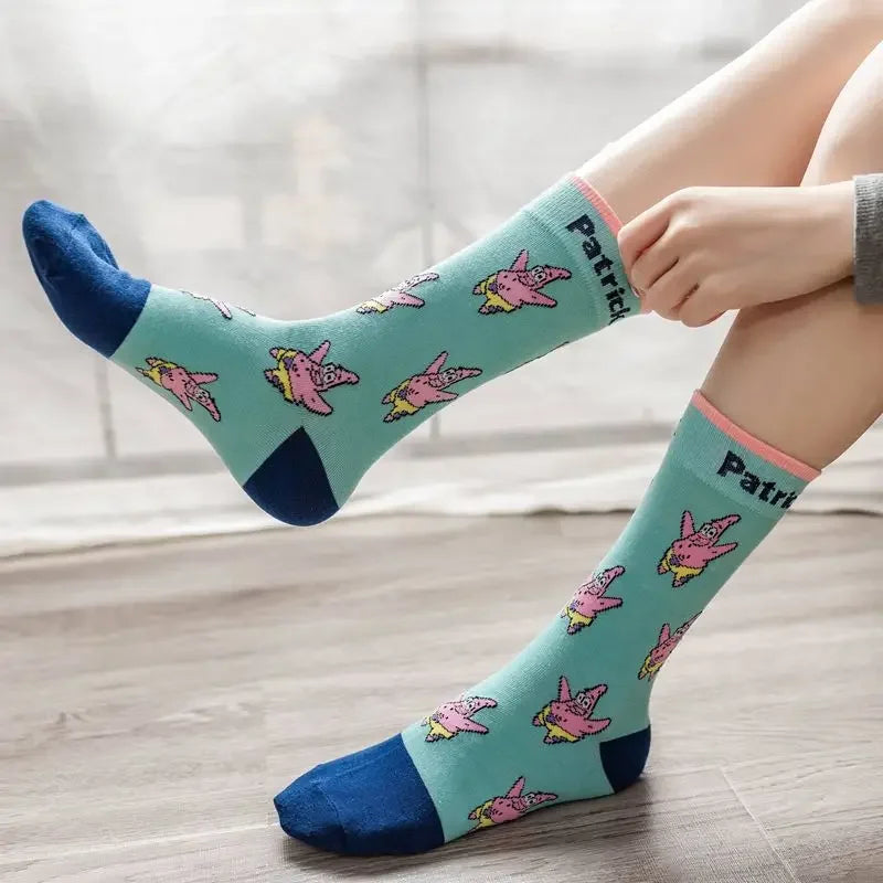 SpongeBob SquarePants Socks – Funny Cartoon Anime Socks Featuring Patrick Star, Squidward, and More | Crew Socks for Women & Men