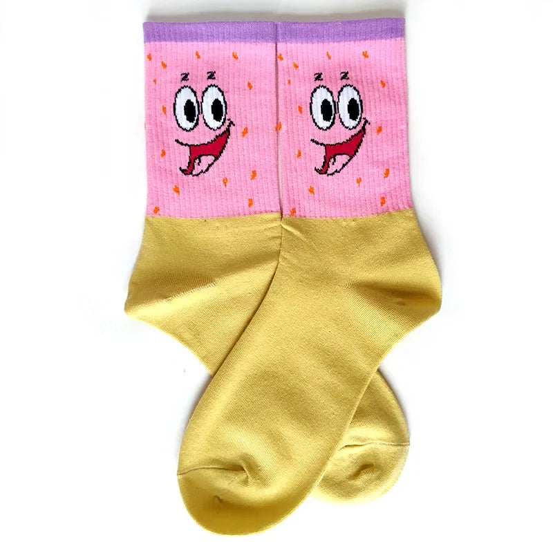 SpongeBob SquarePants Socks – Funny Cartoon Anime Socks Featuring Patrick Star, Squidward, and More | Crew Socks for Women & Men