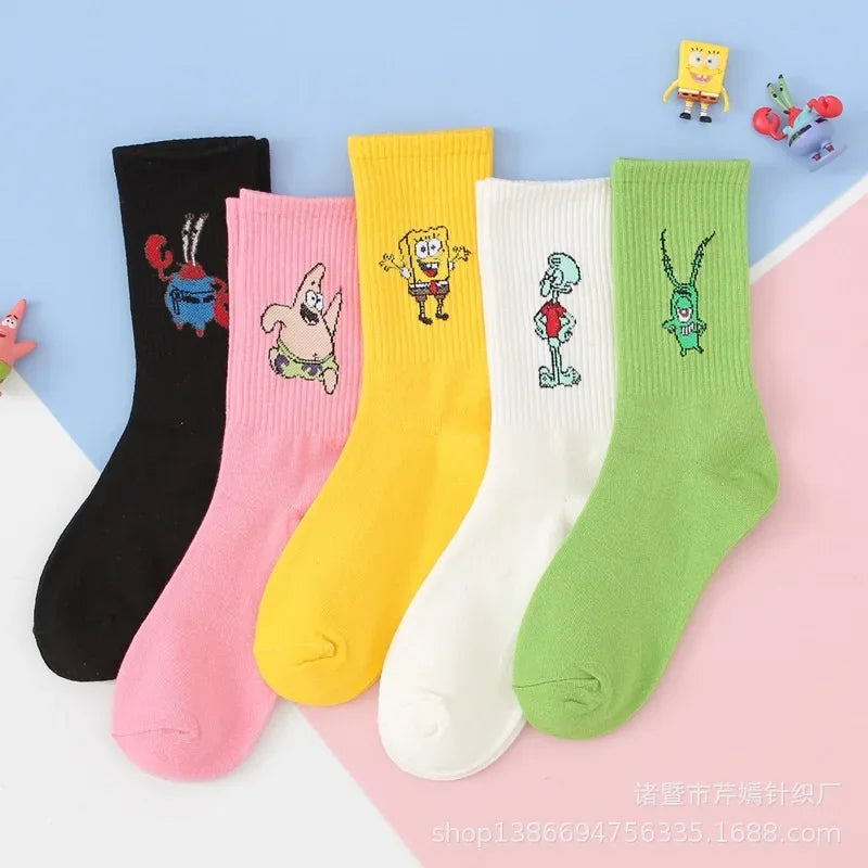 SpongeBob SquarePants Socks – Funny Cartoon Anime Socks Featuring Patrick Star, Squidward, and More | Crew Socks for Women & Men