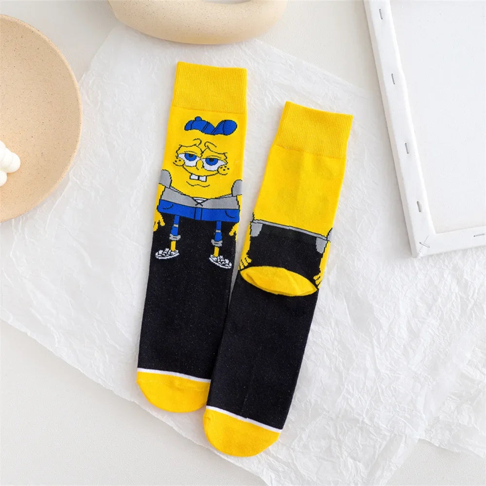 SpongeBob SquarePants Socks – Funny Cartoon Anime Socks Featuring Patrick Star, Squidward, and More | Crew Socks for Women & Men