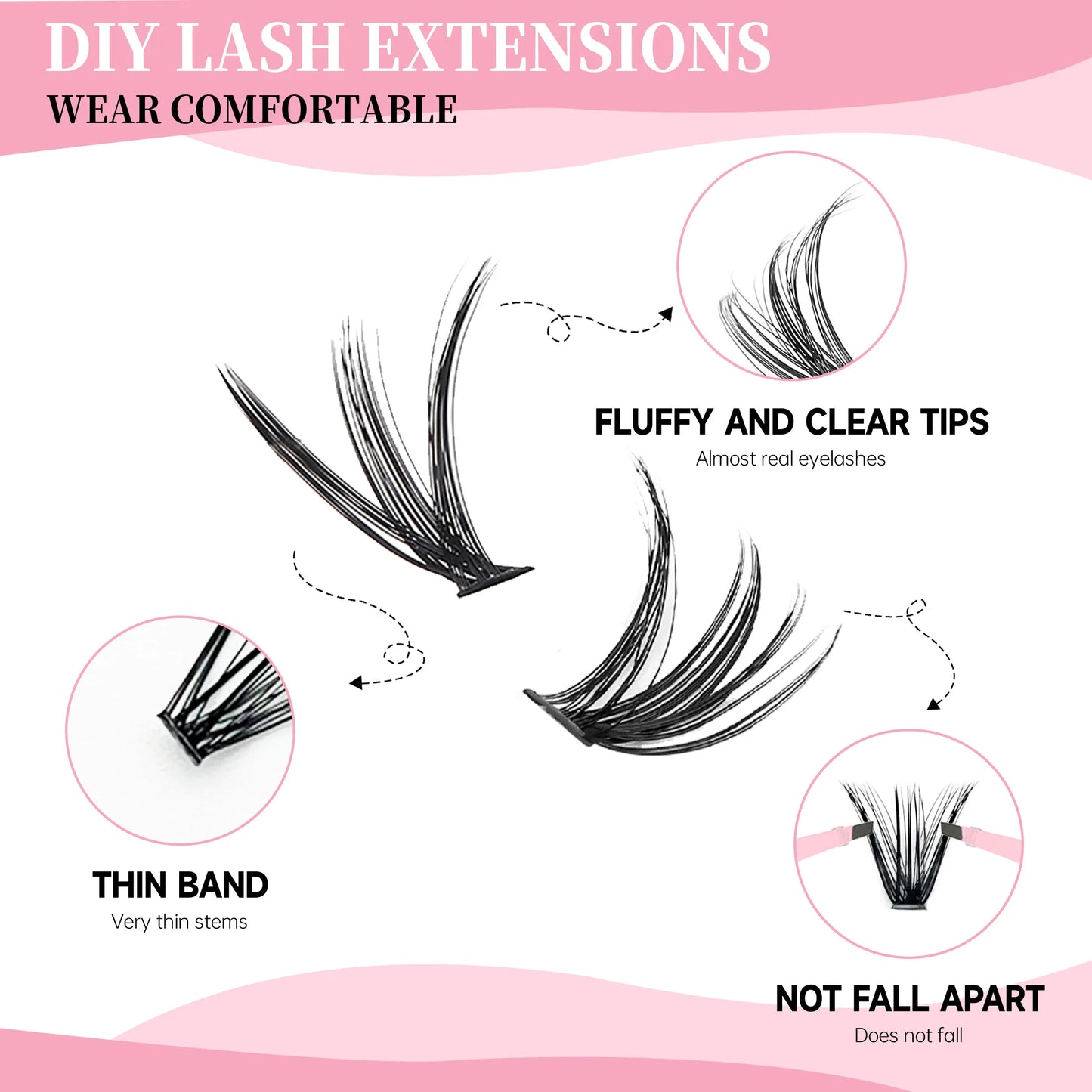 Lash Clusters Extensions Kit – Best Fake Eyelash Clusters Set with Bond & Seal, Applicator Tool – DIY Mix-Length Lash Extensions for Natural & Volume Look