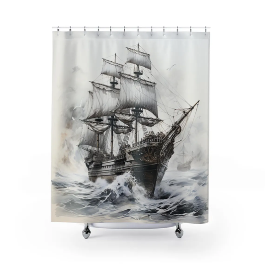 Nautical Maritime Pirate Ship Sailboat Shower Curtain