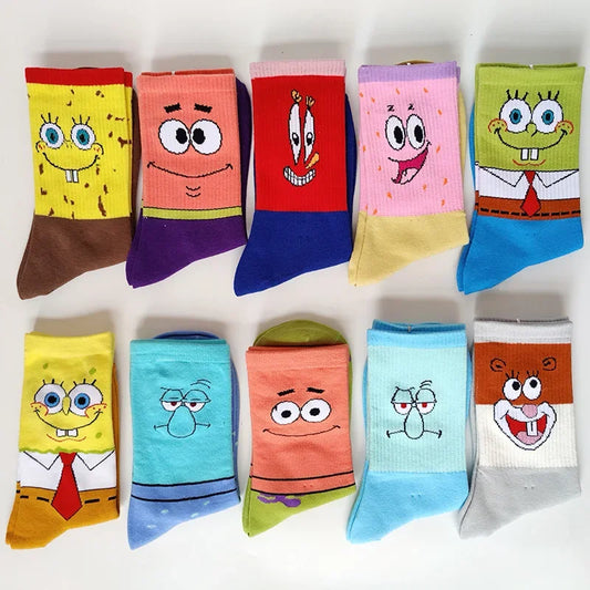 SpongeBob SquarePants Socks – Funny Cartoon Anime Socks Featuring Patrick Star, Squidward, and More | Crew Socks for Women & Men