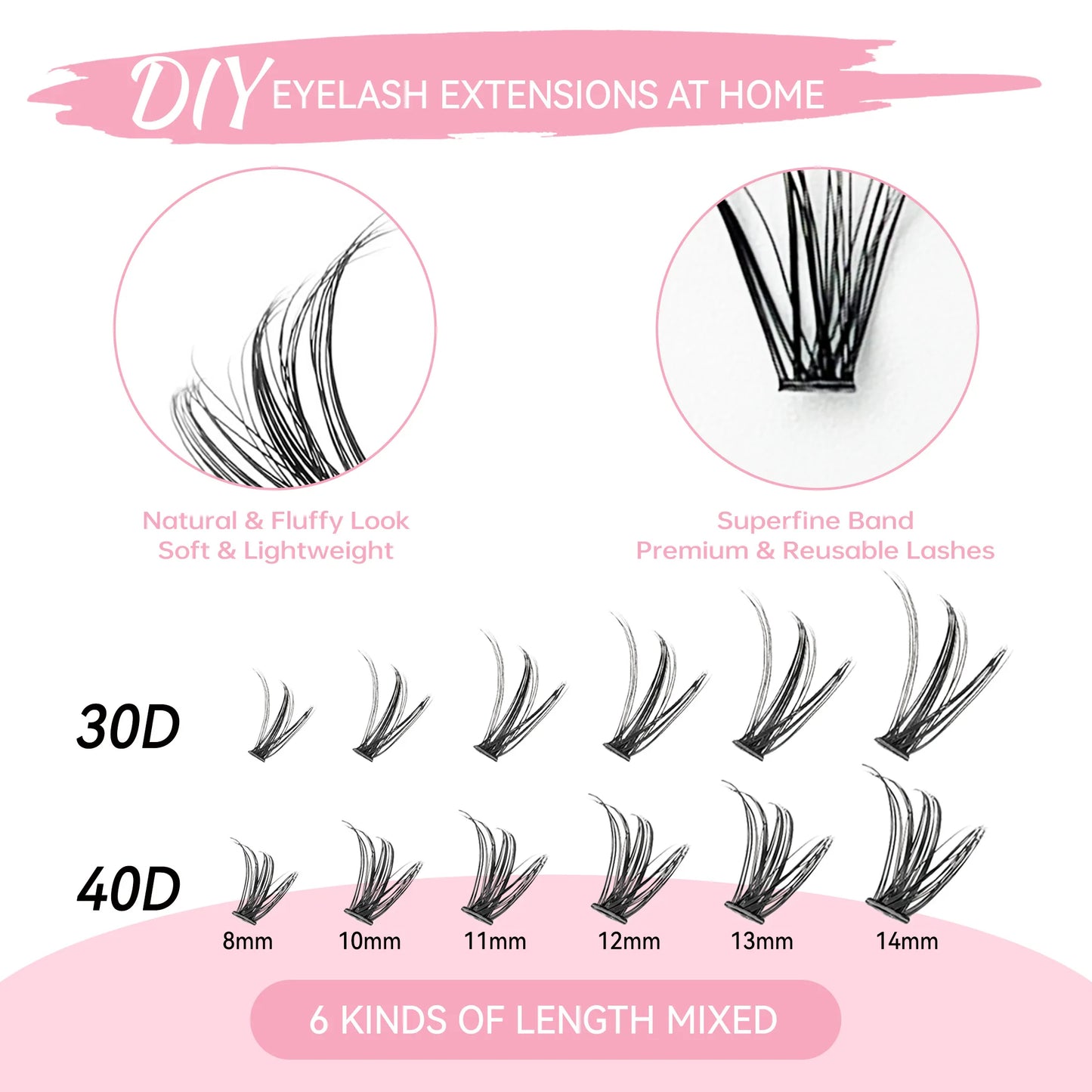 Lash Clusters Extensions Kit – Best Fake Eyelash Clusters Set with Bond & Seal, Applicator Tool – DIY Mix-Length Lash Extensions for Natural & Volume Look