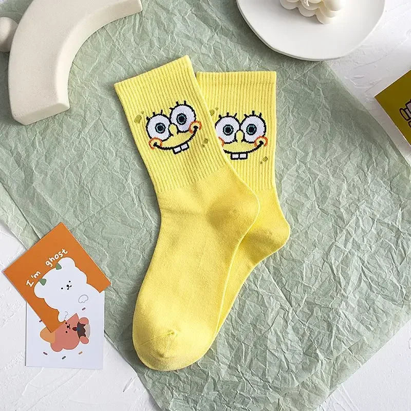SpongeBob SquarePants Socks – Funny Cartoon Anime Socks Featuring Patrick Star, Squidward, and More | Crew Socks for Women & Men