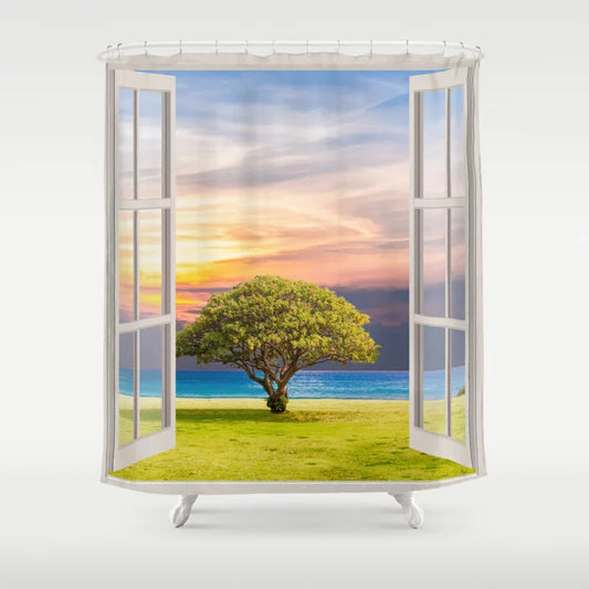 Sunset Seashore View | OPEN WINDOW ART Shower Curtain