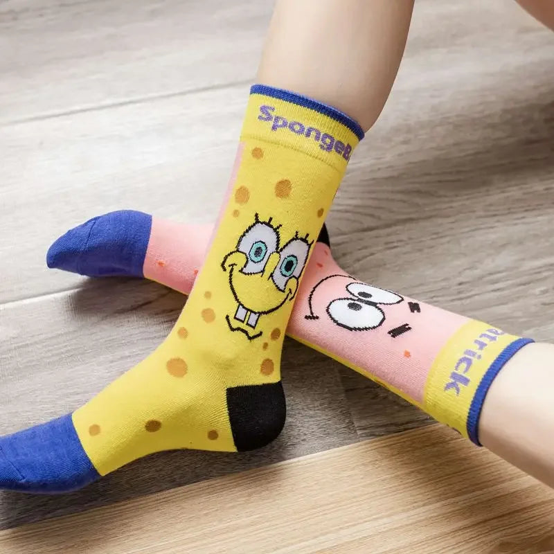 SpongeBob SquarePants Socks – Funny Cartoon Anime Socks Featuring Patrick Star, Squidward, and More | Crew Socks for Women & Men