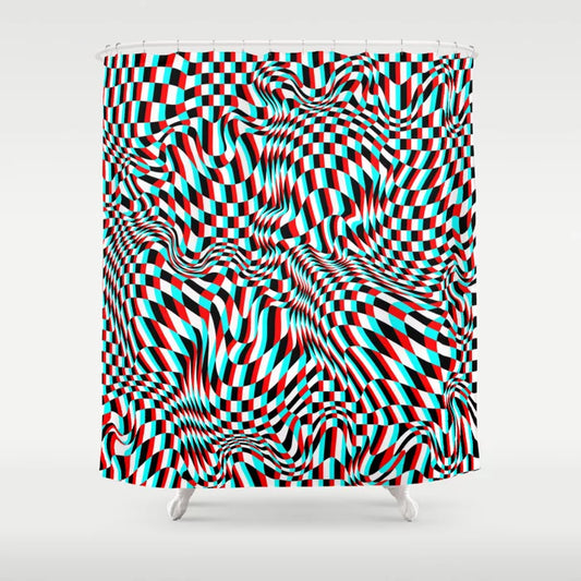 Warped 3D Geometric Trippy Pattern Shower Curtain