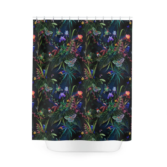 Tropical Paradise Midnight Green Shower Curtain