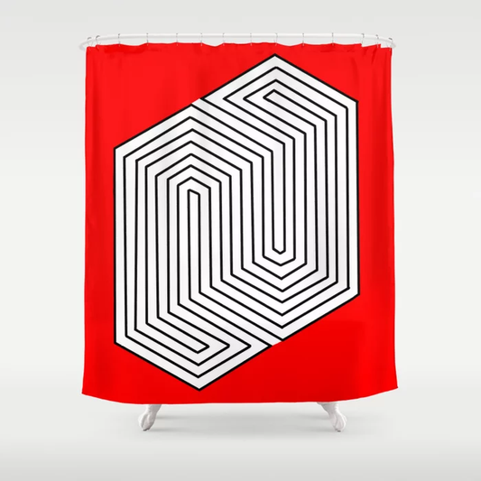 Three Dimensional Red Maze Effect Shower Curtain