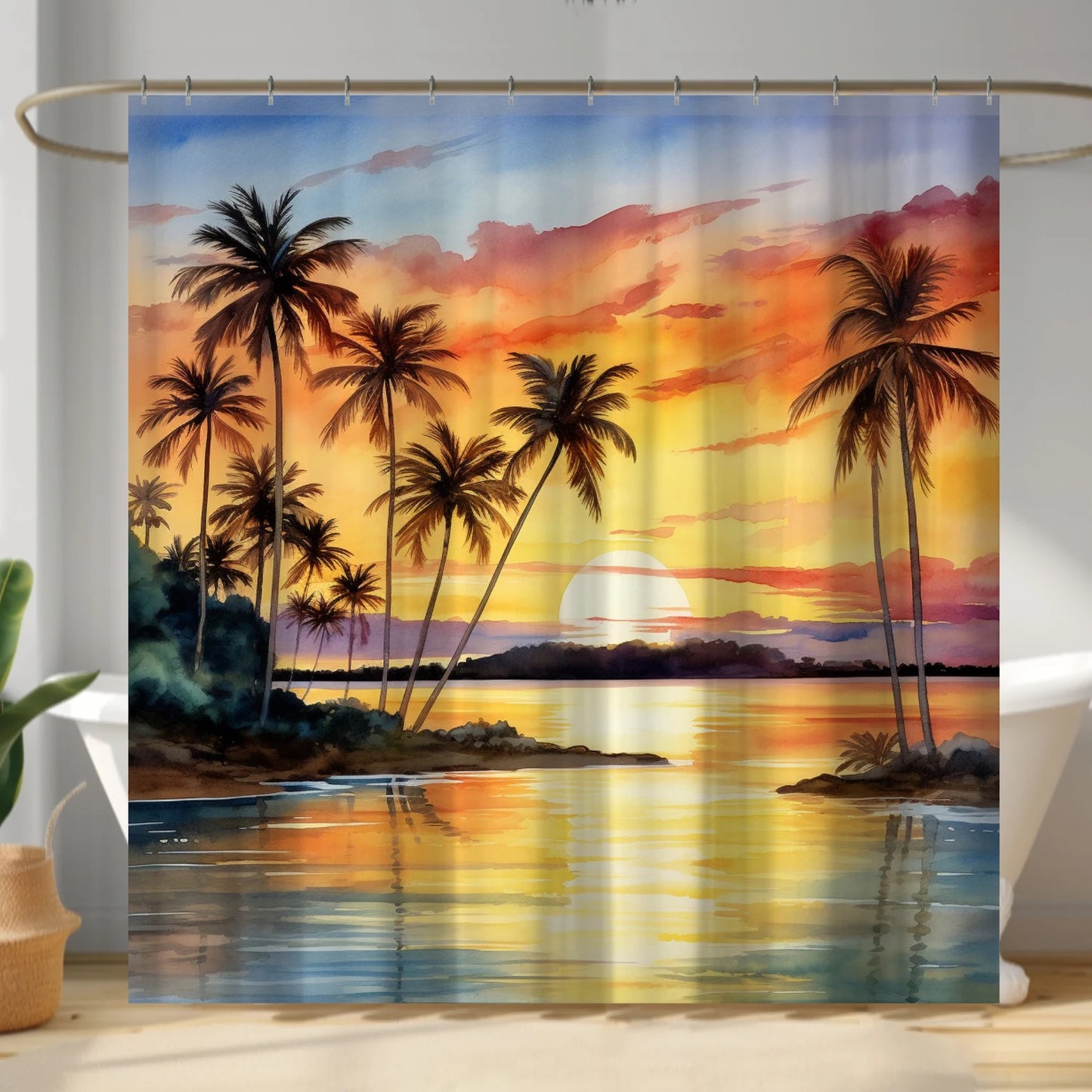Tropical Hawaiian Sunset Ocean Vibe Shower Curtain
