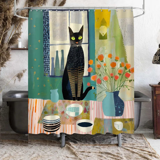 Vintage Black Cat Shower Curtain