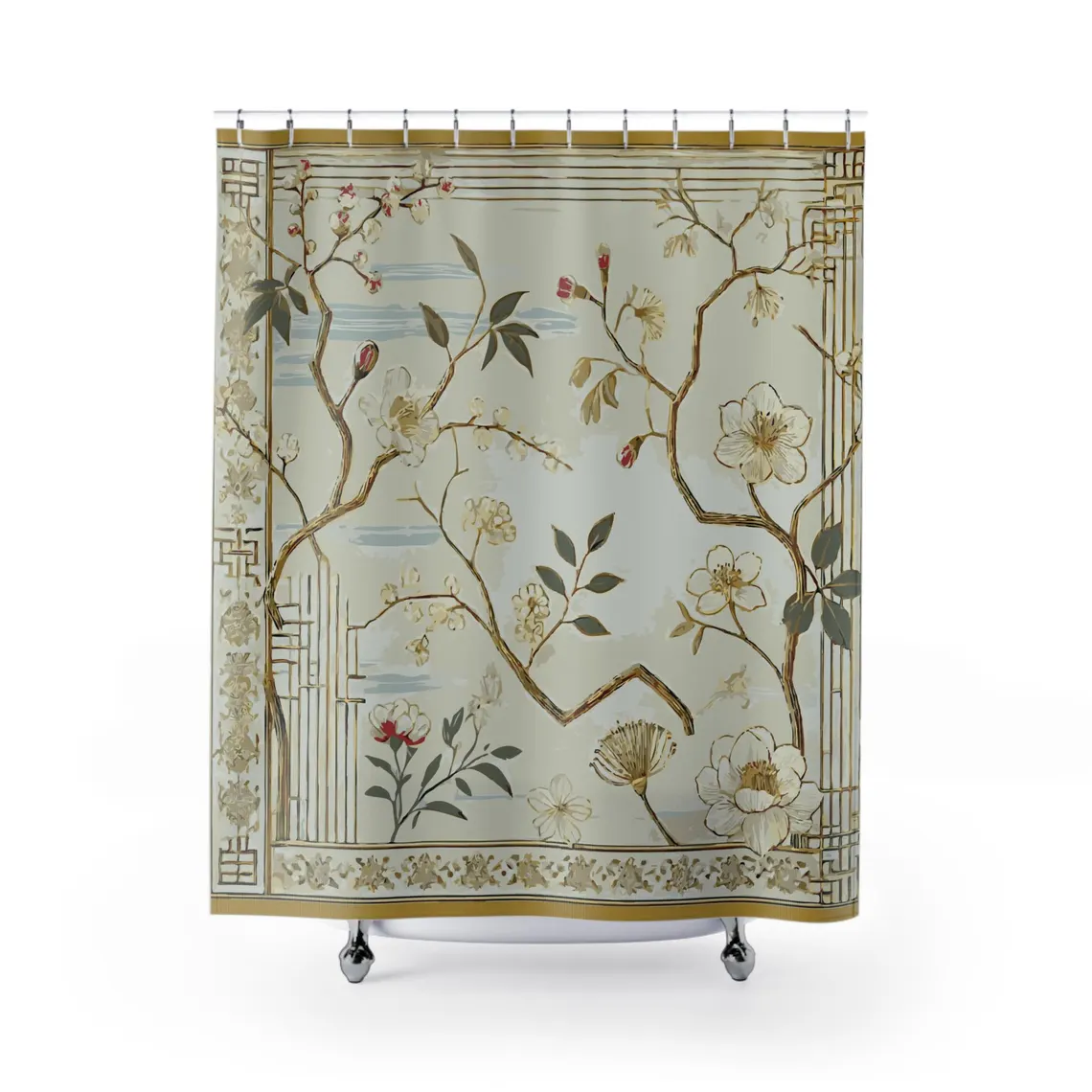 Vintage Chinoiserie-Inspired Shower Curtain