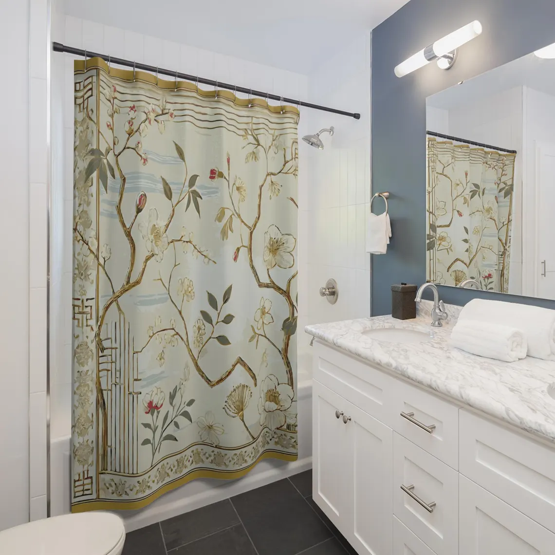 Vintage Chinoiserie-Inspired Shower Curtain