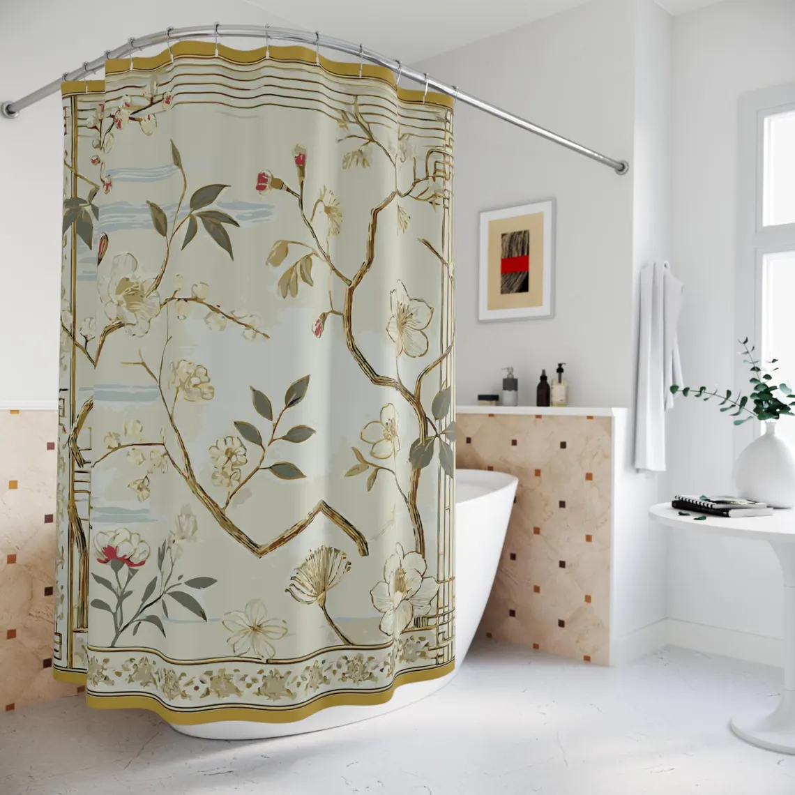 Vintage Chinoiserie-Inspired Shower Curtain