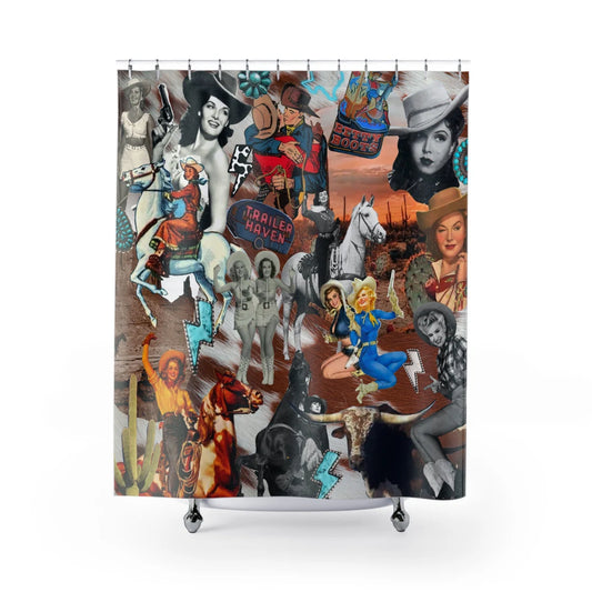 Vintage Cowgirl Retro Western Shower Curtain