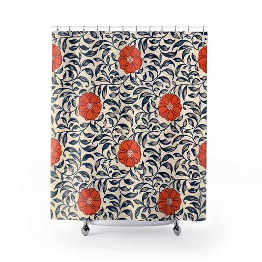 Vintage Orange Floral Shower Curtain
