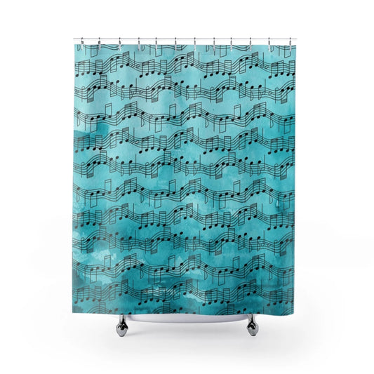 Wavy Music Notes Turquoise Shower Curtain