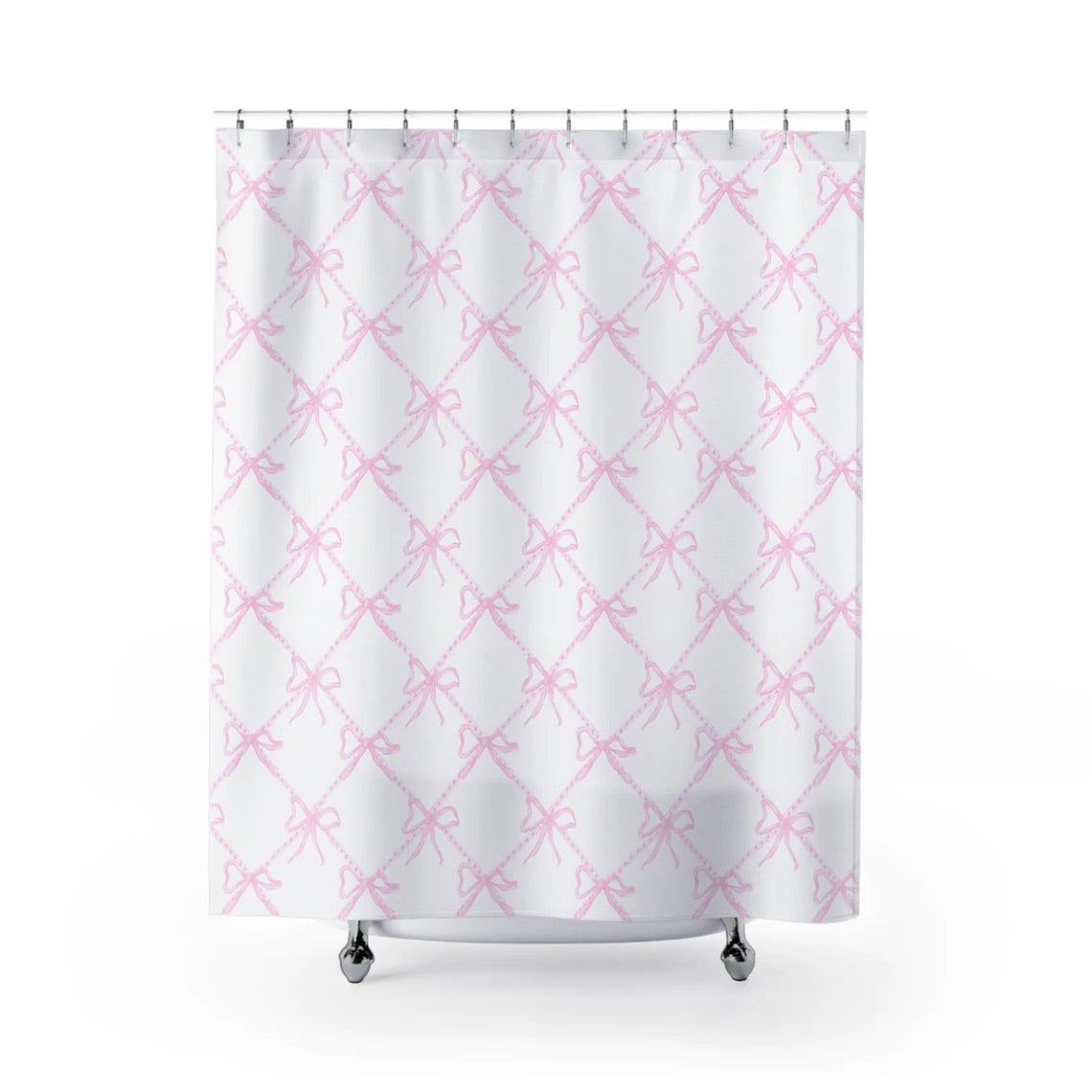 Pink Bow Shower Curtain, Pink & White Ribbon Shower Curtain