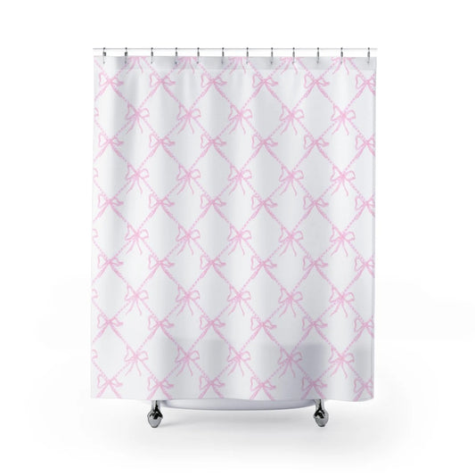 Pink Bow Shower Curtain, Pink & White Ribbon Shower Curtain
