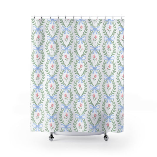 French Floral Bow Shower Curtains, Blue, White, Pink Shower Curtain