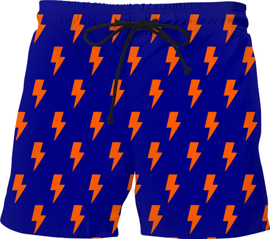 Orange Lightning Bolts Blue Shorts Swim Trunks