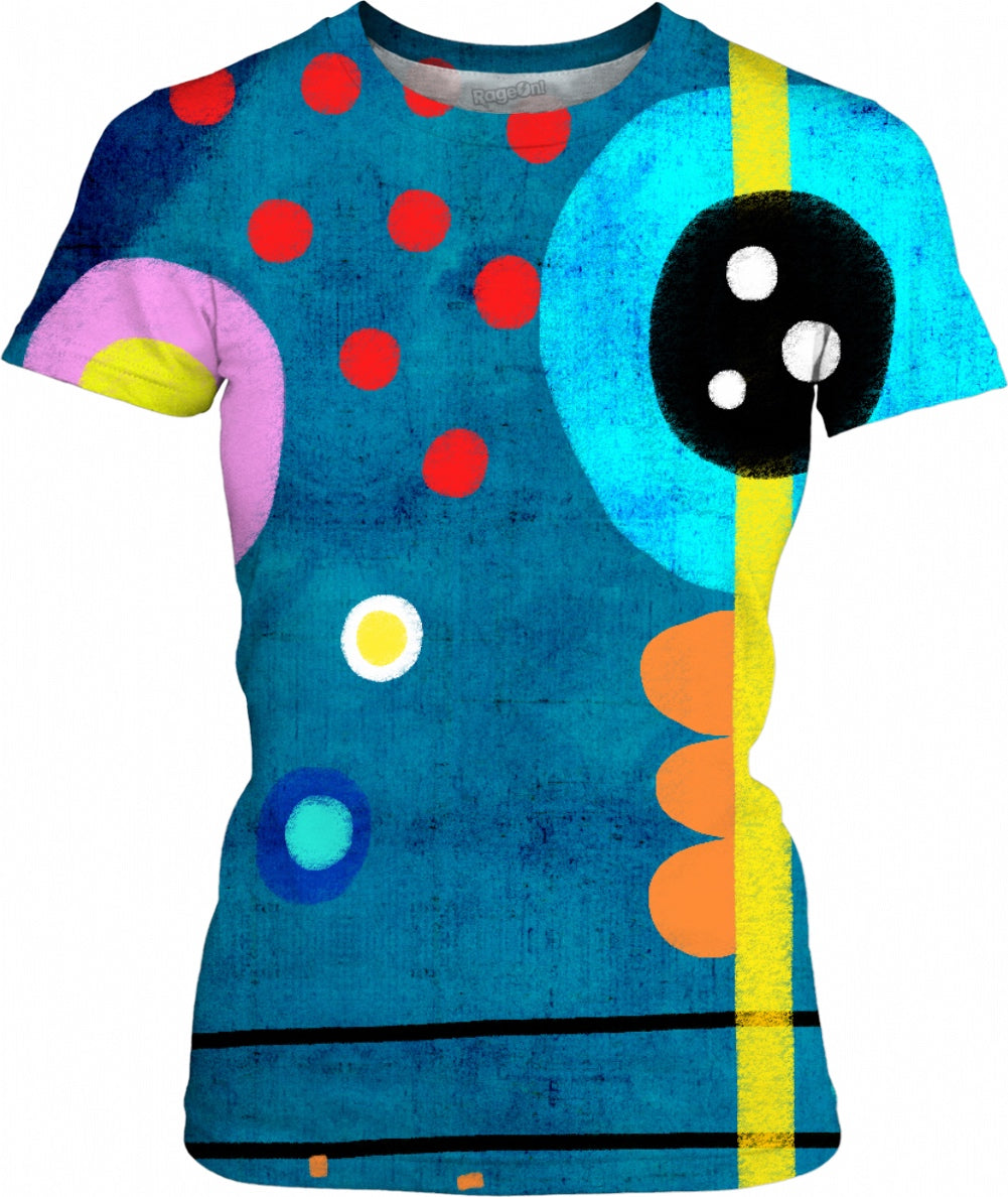 Grungy Teal Blue Red Polka dots scalloped unique Abstract Art