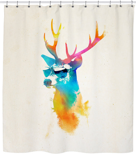 Sunny Stag Watercolor Deer Shower Curtain