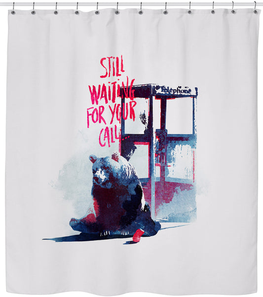 Still Waiting For Your Call Sitting Bear Shower Curtain