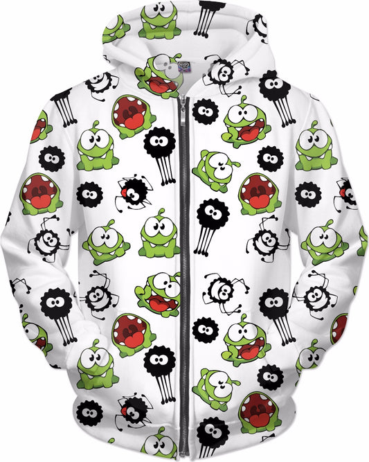 OmNom & Spider Pattern Zip-Up Hoodie