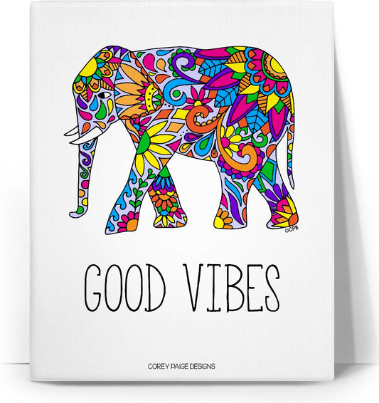 Colorful Tribal Elephant Good Vibes Canvas