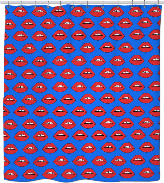 Red Lips - Blue Shower Curtain