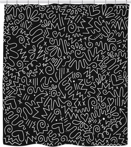 Black Doodle Shower Curtain