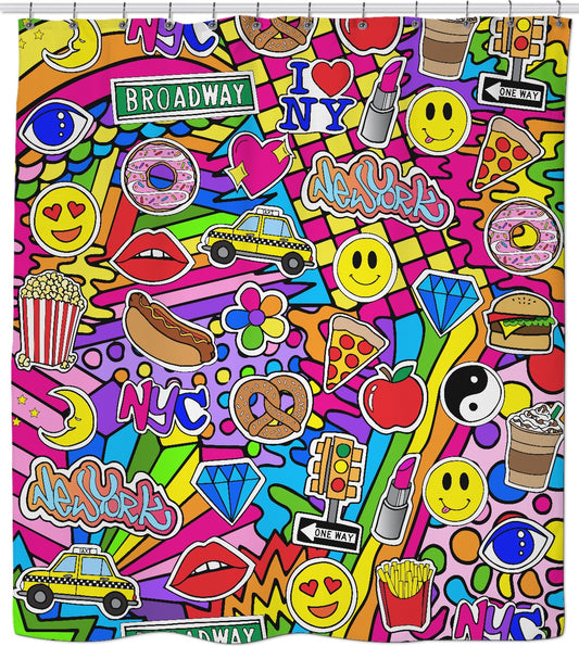 NYC Broadway Emoji Shower Curtain