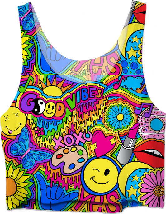 Good Vibes Hippie Collage Crop Top