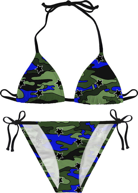 Green, Blue, Black Camo Stars Bikini