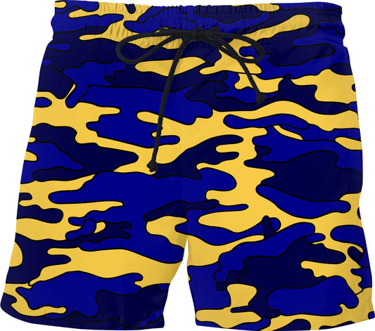 Blue & Yellow Camo Swim Shorts