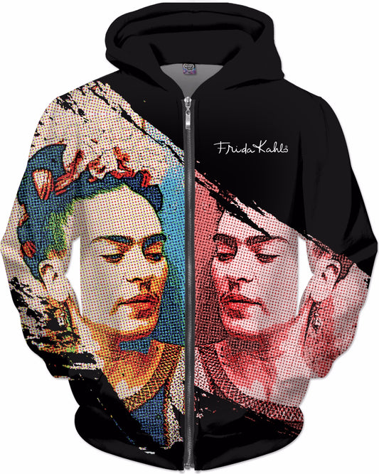 Frida Kahlo Halftone Zip-Up Hoodie